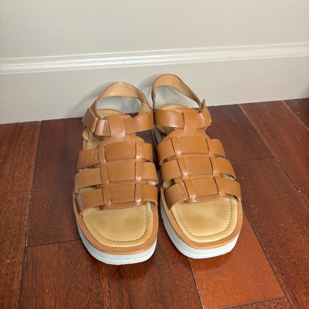 Madewell sz 8 Leather Fisherman Flatform Sandal English Saddle Brown Platform - Picture 2 of 9